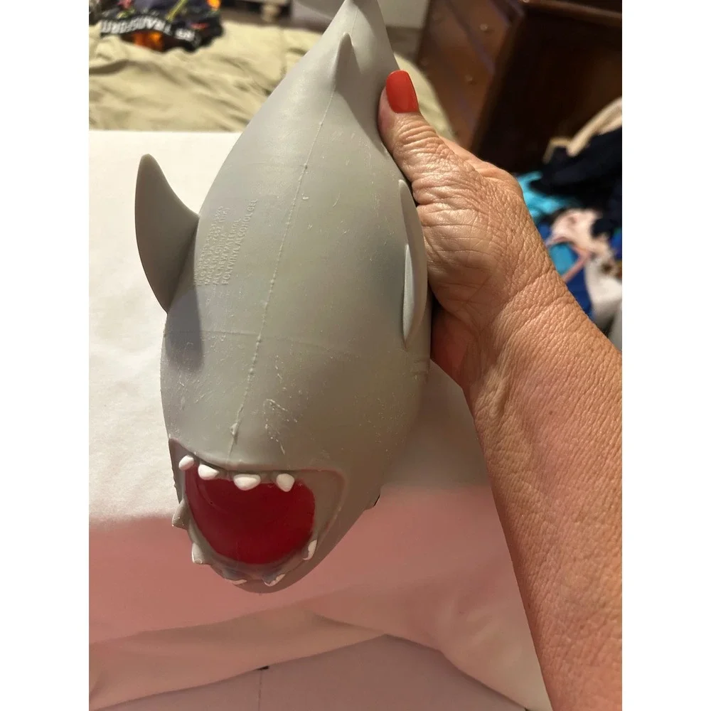 Large Grey Shark Squishy Vinyl Toy 13.5 In Open Mouth Great White Ocean Figure